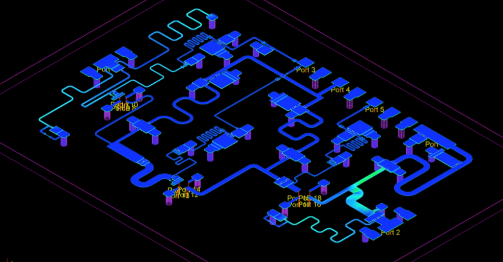 Simulation layout of a GaN MMIC power amplifier